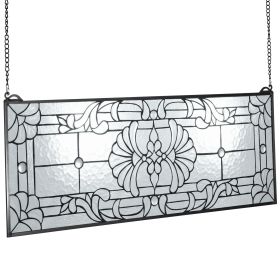 Stained Glass Window Panel, 35.2" x 13" Tiffany Style Hanging Transom Window Panel with Chain, Large Horizontal Rectangle Stain Glass