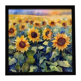 Sunflowers in Watercolor Framed Metal Print Bathroom, Kitchen, Office, Home Decor Wall Art Ready to Hang, Square, 8X8