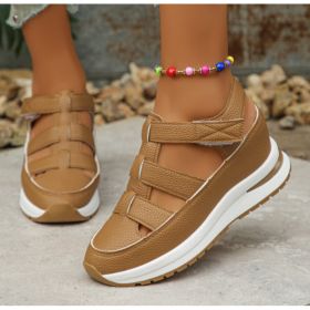 Summer Wedge Baotou Hollow Women's Breathable Shoes (Option: Light Brown-37)