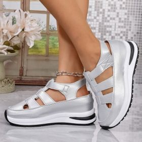 Summer Wedge Baotou Hollow Women's Breathable Shoes (Option: Silver-37)