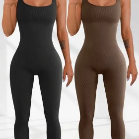 Women's Suspender Tank Top Tights (Option: Black and brown-S)
