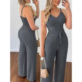 Women's Camisole Straight-leg Pants Casual Suit (Option: Dark Grey-S)