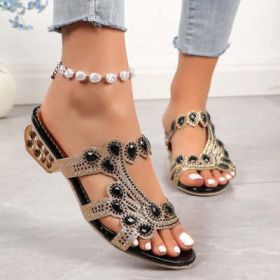 Women's Fashion Outerwear Chunky Heel High Heel Flip-flops Plus Size Sandals (Option: Black A-36)