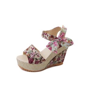 Bohemian Platform Heel Wedge Heel Women's Sandals (Option: Pink-36)