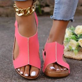 New Summer Wedges Sandals With Elastic Band Design Casual Fish Mouth Shoes For Women (Option: Pink-Size38)