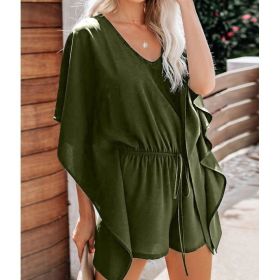 V-Neck High-Waisted Wide Loose Slacks (Option: Green-3XL)