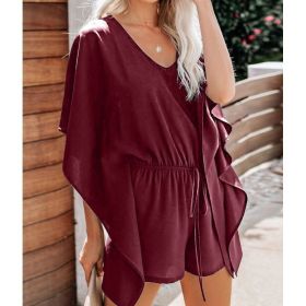 V-Neck High-Waisted Wide Loose Slacks (Option: Red-3XL)