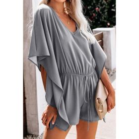 V-Neck High-Waisted Wide Loose Slacks (Option: Gray-3XL)