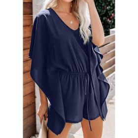 V-Neck High-Waisted Wide Loose Slacks (Option: Blue-3XL)