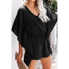 V-Neck High-Waisted Wide Loose Slacks (Option: Black-3XL)