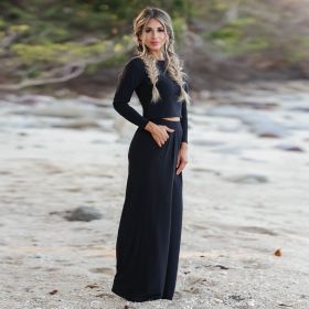 New Short-sleeved T-shirt And Trousers Two-piece Set Suit (Option: Black long sleeve-S)