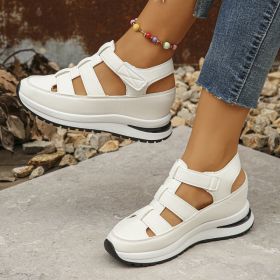 Summer Wedge Baotou Hollow Women's Breathable Shoes (Option: White-35)