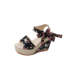 Bohemian Platform Heel Wedge Heel Women's Sandals (Option: Black-38)