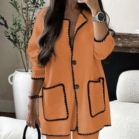Women's Suit Fashion Casual Loose Solid Color Two-piece Set (Option: Orange-XL)