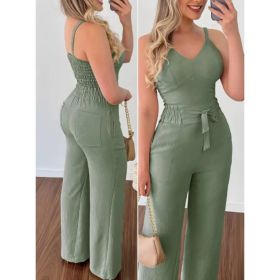 Women's Camisole Straight-leg Pants Casual Suit (Option: Light green-2XL)