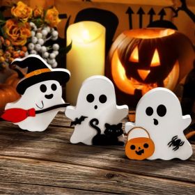 Ute Ghost Halloween Decorations Indoor, Wooden Tiered Tray Decor Table Sign Set Of 3, Black Cat Bat Witch Broom Signs Pumpkin Blocks For Party Ho (Option: defaulttitle)