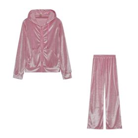 Fashion Rhinestone Velvet Sports And Leisure Suit Two-piece Set (Option: Pink-S)