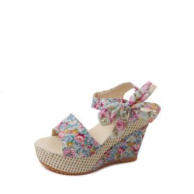 Bohemian Platform Heel Wedge Heel Women's Sandals (Option: Blue-40)
