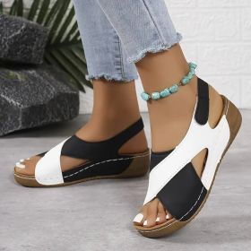 Colorblock-crossed  Wedges Sandals Summer Fashion Fish Mouth Platform Roman Shoes For Women (Option: Black-39)