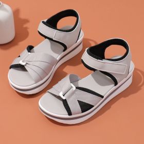 Summer Mesh Cross-strap Sandals With Velcro-design Thick Sole Flats Beach Shoes Women (Option: Grey-Size35)