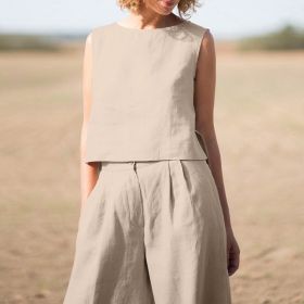 Women's Solid Color Retro Cotton And Linen Long Sleeve Loose Cotton Suit (Option: KHAKI-S)