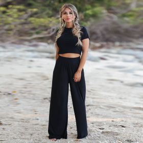 New Short-sleeved T-shirt And Trousers Two-piece Set Suit (Option: Black-S)