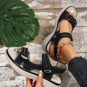 Casual Velcro-design Sandals Summer Comfortable Fish Mouth Sports Sandals Women Lightweight Beach Shoes (Option: Black-Size37)