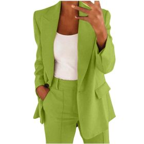 2pcs Casual Suit Lapel Button-down Blazer Jacket And Straight-leg Pants Office Commuting Business Trousers Set Clothing (Option: Light Green-XXXL)