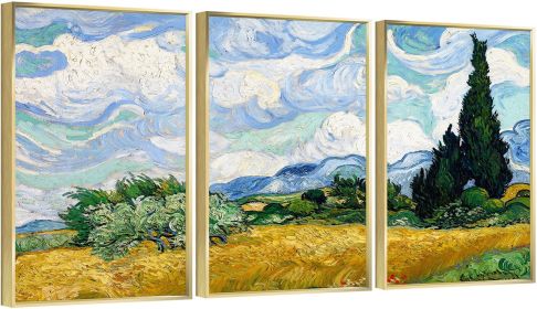 Framed Canvas Wall ArtOil Paintings Impressionism Aesthetic Prints Canvas Paintings for Living Room Bedroom Office Home; 3 Panels (GOLD: 24*36)