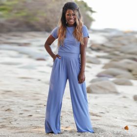 New Short-sleeved T-shirt And Trousers Two-piece Set Suit (Option: Blue-S)