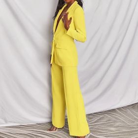 2pcs Casual Suit Lapel Button-down Blazer Jacket And Straight-leg Pants Office Commuting Business Trousers Set Clothing (Option: Yellow-XS)
