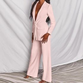 2pcs Casual Suit Lapel Button-down Blazer Jacket And Straight-leg Pants Office Commuting Business Trousers Set Clothing (Option: Pink-S)