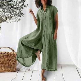 Women's Solid Color Casual Long-sleeved Mid-length Jumpsuit (Option: Green-2XL)