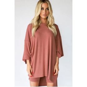 Women's Clothing Fashion Solid Color Loose T-shirt Tight Shorts Women (Option: Pink-S)