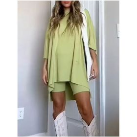 Women's Clothing Fashion Solid Color Loose T-shirt Tight Shorts Women (Option: Mint Green-M)