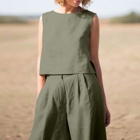 Women's Solid Color Retro Cotton And Linen Long Sleeve Loose Cotton Suit (Option: Army Green-M)