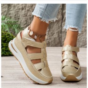 Summer Wedge Baotou Hollow Women's Breathable Shoes (Option: Gold-41)