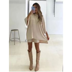 Women's Clothing Fashion Solid Color Loose T-shirt Tight Shorts Women (Option: Beige-M)