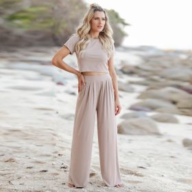 New Short-sleeved T-shirt And Trousers Two-piece Set Suit (Option: Khaki-XXL)