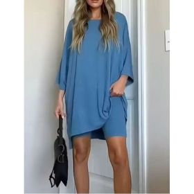 Women's Clothing Fashion Solid Color Loose T-shirt Tight Shorts Women (Option: Gray Blue-XS)