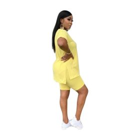 Casual Pocket Split Top Shorts Two-piece Set (Option: Yellow-L)