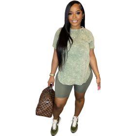 Printed Leisure Suit Sports Two-piece Suit (Option: Green-L)