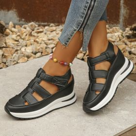 Summer Wedge Baotou Hollow Women's Breathable Shoes (Option: Black-38)