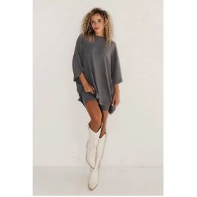 Women's Clothing Fashion Solid Color Loose T-shirt Tight Shorts Women (Option: Dark Gray-XL)