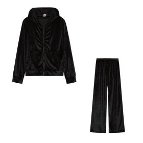 Fashion Rhinestone Velvet Sports And Leisure Suit Two-piece Set (Option: Black-L)